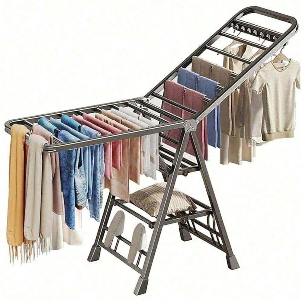Foldable Clothes Drying Rack With Wheels, 71 Inch Portable Laundry Rack, Large Capacity Rolling Garment Drier For Indoor Outdoor Use