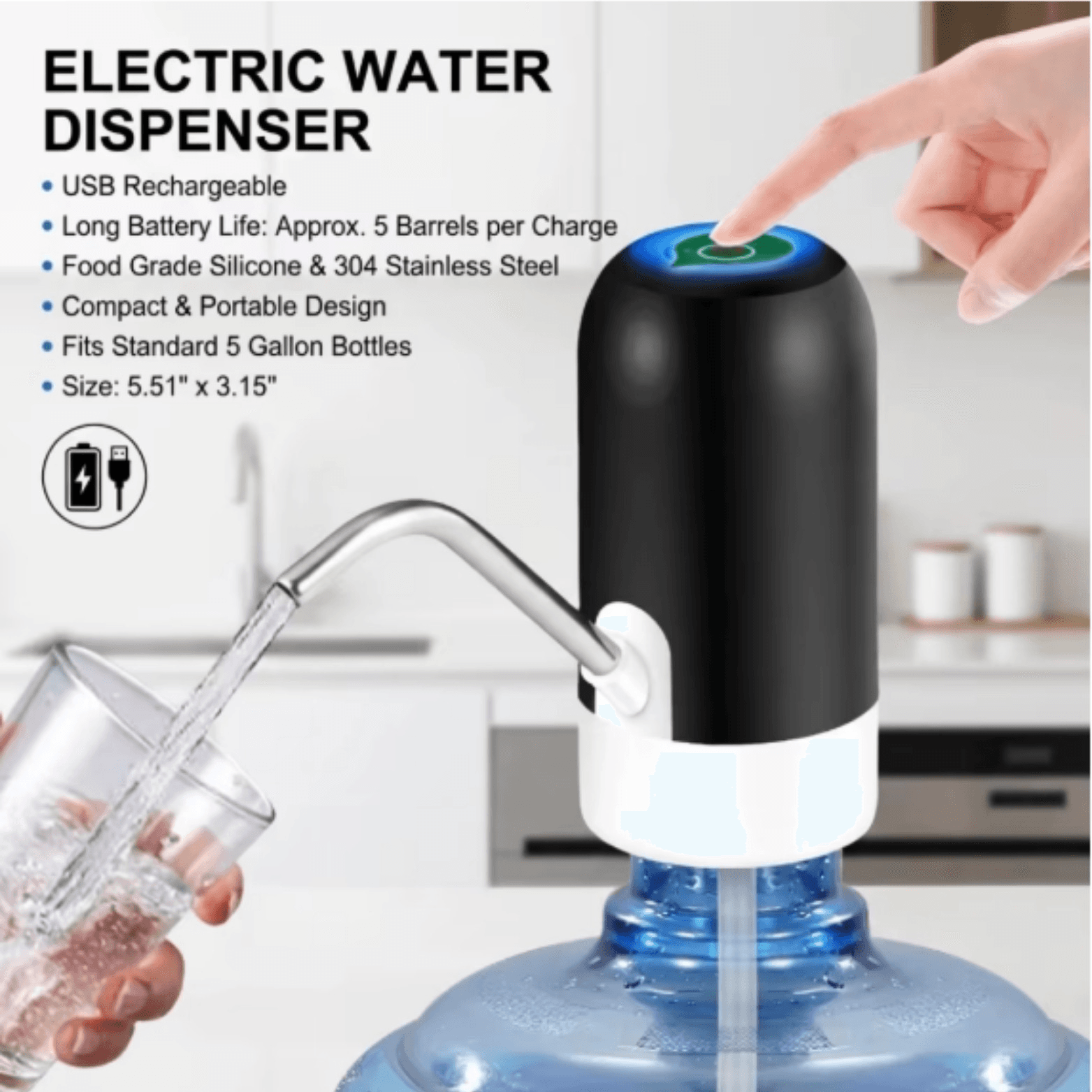 Electric Water Bottle Pump USB Rechargeable Automatic Drinking Water Dispenser