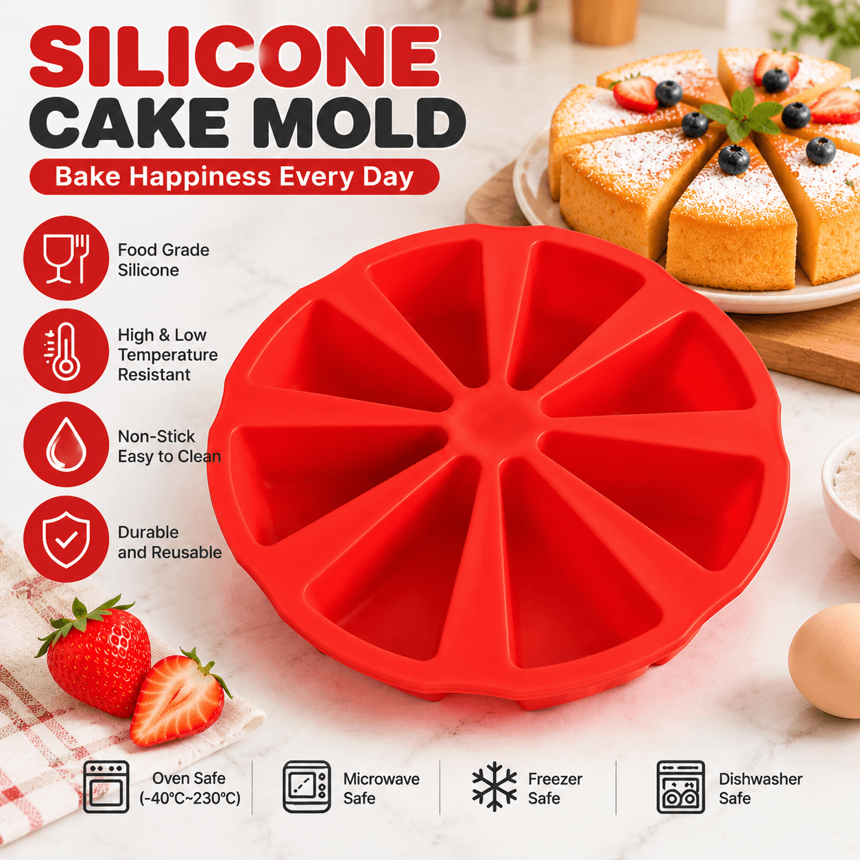 8 Cavity Silicone Cake Mold Food Grade Non Stick Baking Mold Round Cake Pan For Oven