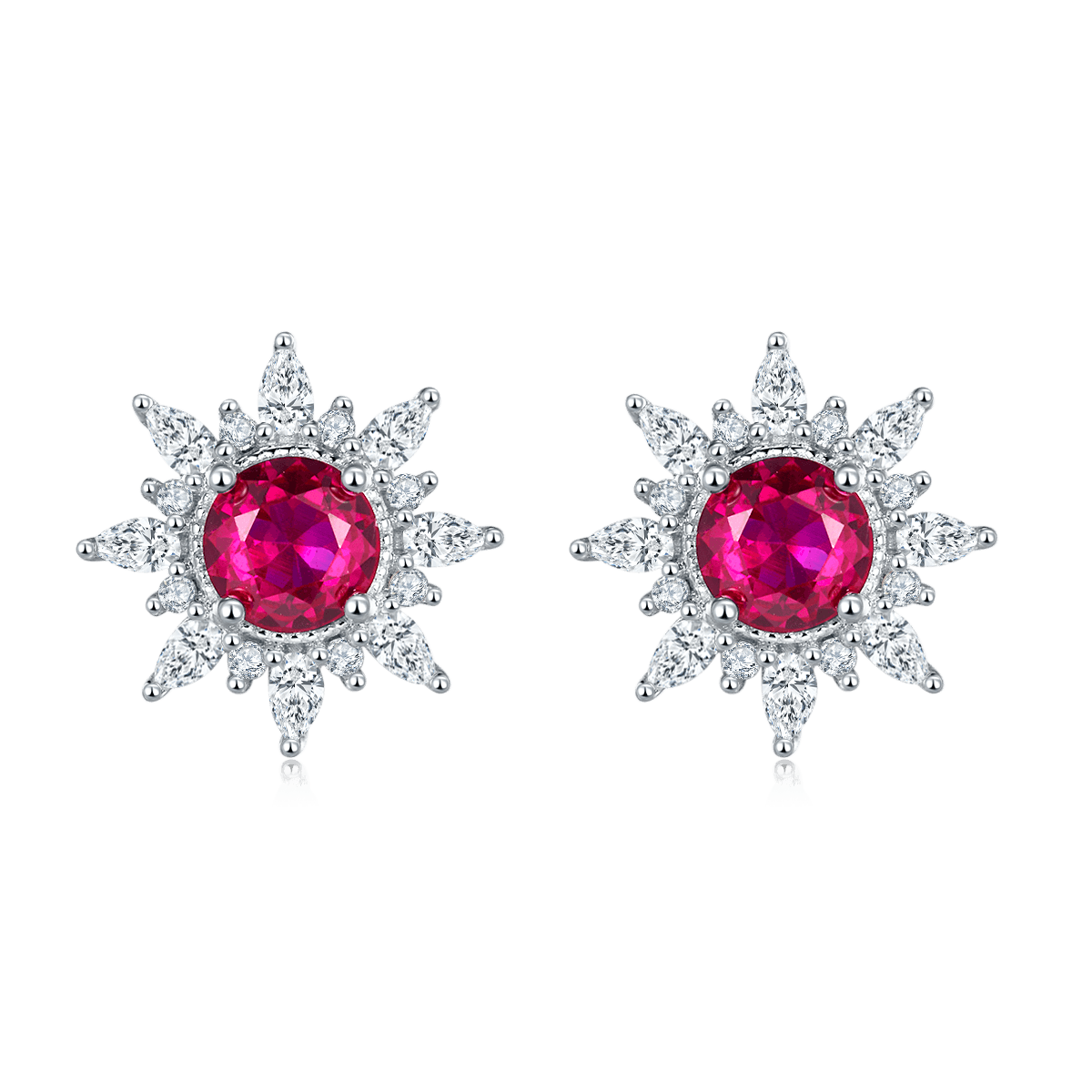 S925 Silver 2.6g Star Design Lab-Created Ruby Stud Earrings, 0.5ct 5mm, Pair