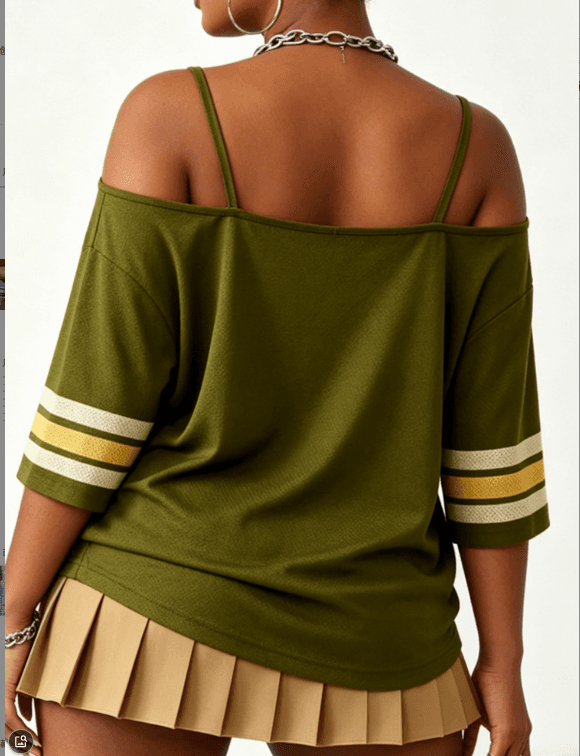 Military Green Off Shoulder Strap, Digital Printed Sports Short Sleeve