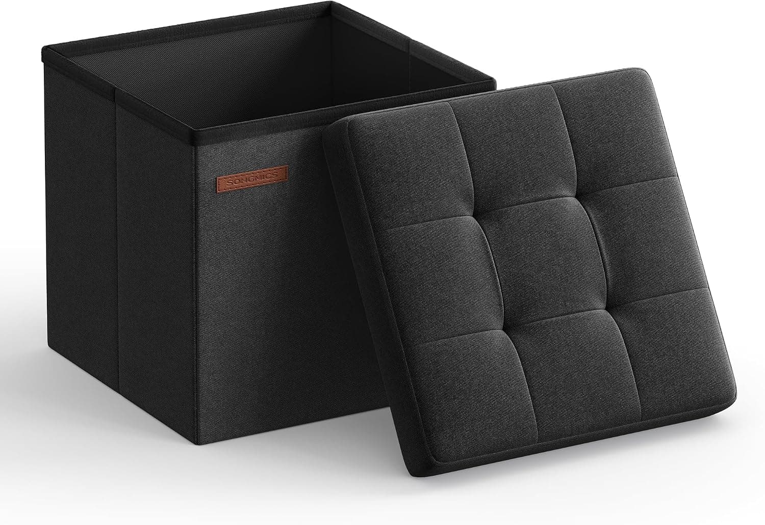 Storage Ottoman, Foldable Small Ottoman Foot Rest, 11.8 Inches Foot Stool, Cube Ottoman With Storage, Load Up To 286 Lb, For Living Room, Bedroom, Dorm, Ink Black
