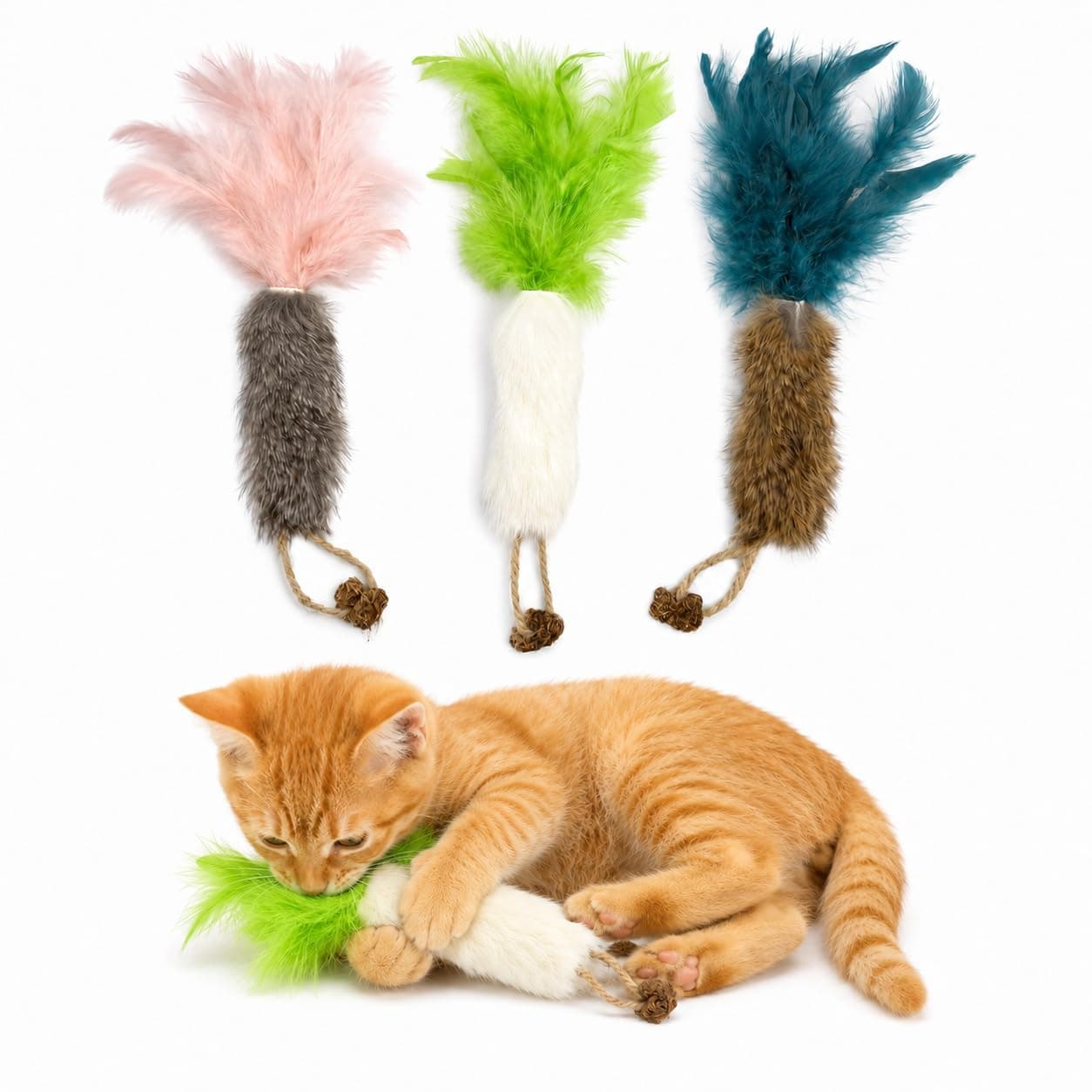 3 Pack Rabbit Fur Catnip Toys With Feathers - Interactive Carrot Cat Toys With Galls Fruit For Indoor Cats And Kittens