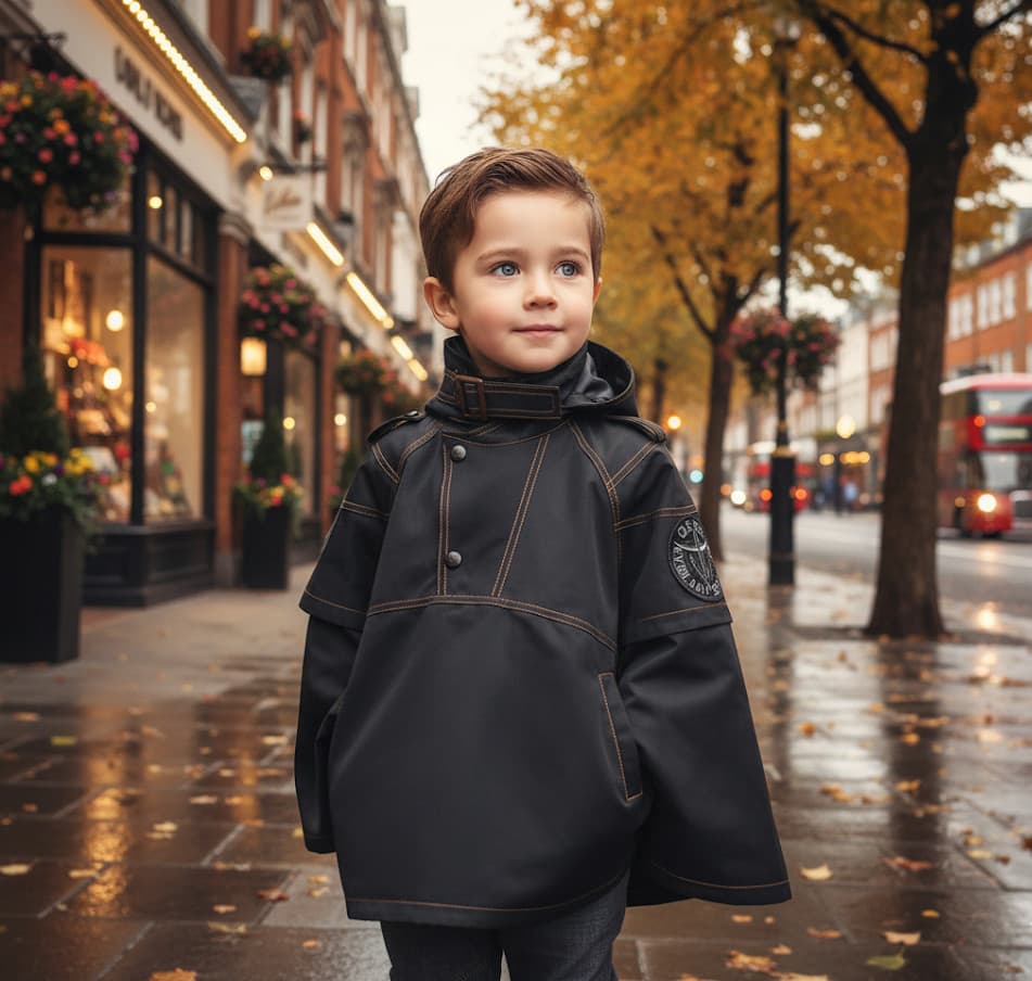 Kids  Lightweight Poncho Coat Black Cape Jacket Windproof Spring Age 3-5Y