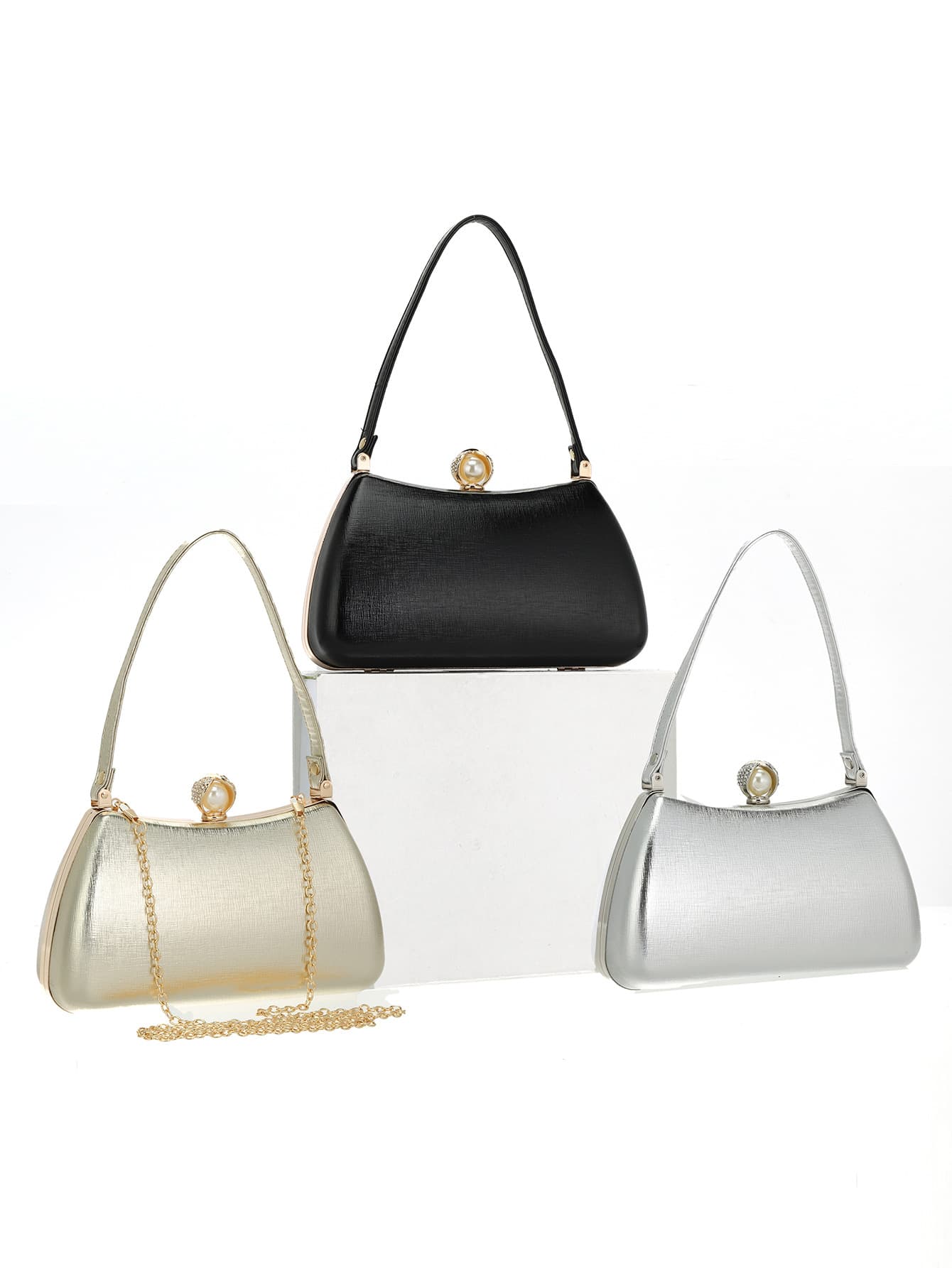 Women's New Light Luxury Crosshatch Evening Clutch  Vintage Rhinestone Clasp Top-Handle Handbag, Gold-Foil Formal Gown Purse