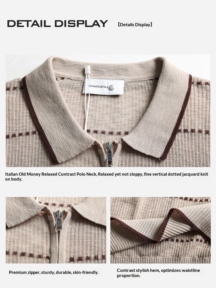 Old Money Style Men's Striped Ice Silk Knit Polo Shirt, Summer Lapel Breathable Polo Top, Casual Men's Apparel