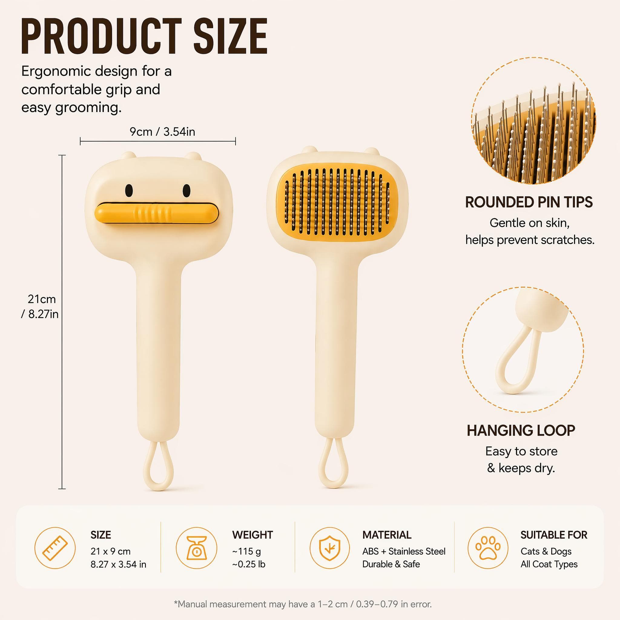 Cute Cartoon Bear Self-Cleaning Pet Brush  Universal Deshedding Comb For Cats And Dogs  Removes Loose Fur & Detangles  Comfortable Non-Slip Handle Pet Grooming Tool