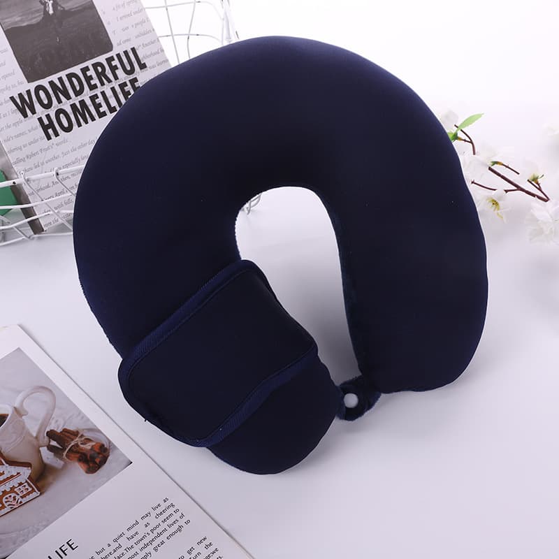 U Shape Travel Neck Pillow With Built In Eye Mask 200g, Micro Bead Filling Portable U Pillow For Airplane Car Office Rest