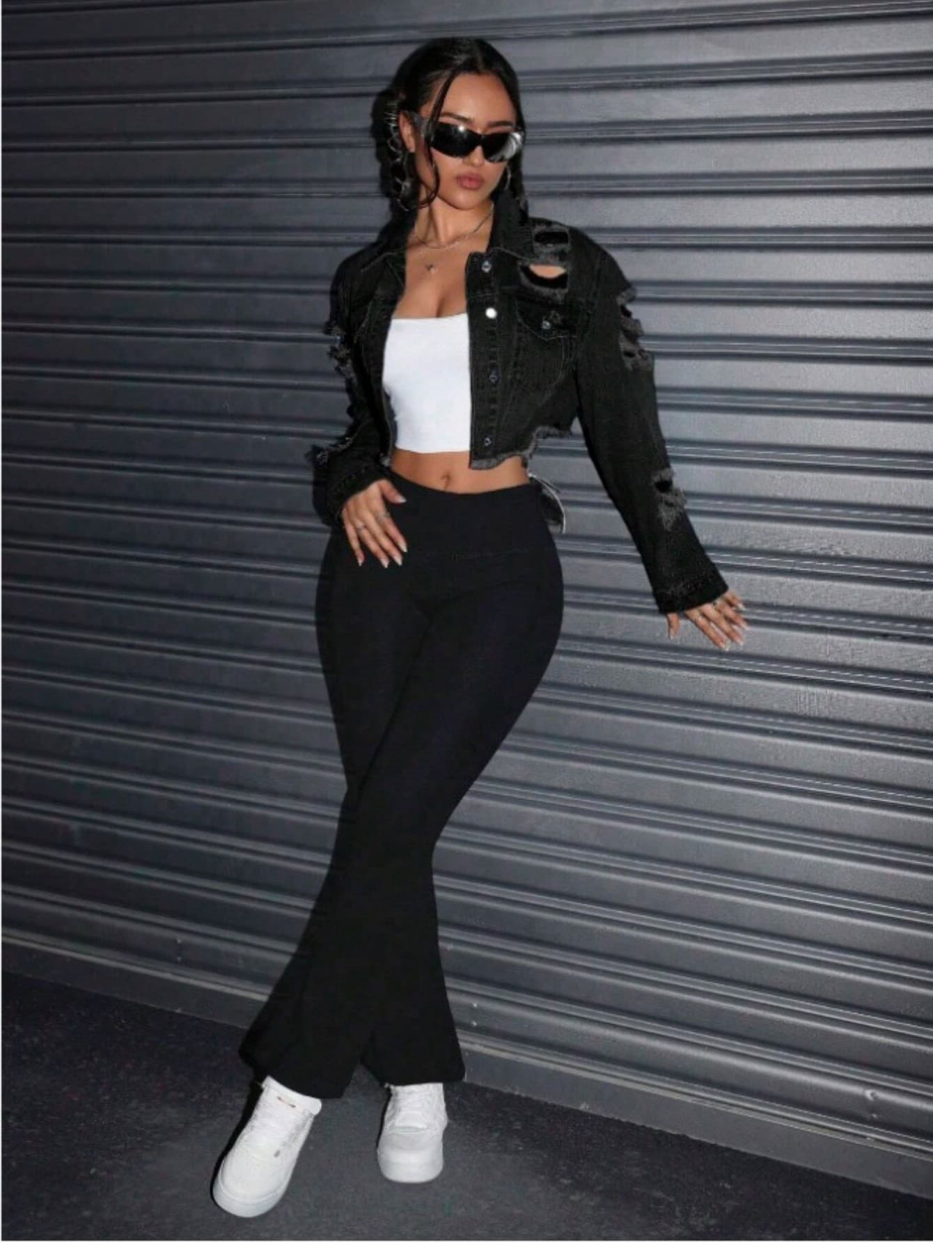 Women's Black Denim Jacket Cropped Distressed Ripped Jeans Jacket Vintage Washed Oversized Streetwear Outerwear US Ready Stock