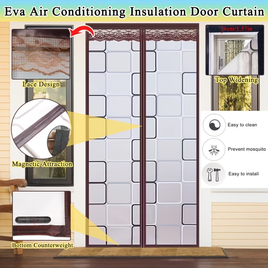 Classic Country-style EVA Polyethylene Air Conditioner Door Curtain, Magnetic Closure, Windproof, Blocks Cold Air, Smoke Barrier, Easy To Install, Suitable For All Seasons, Waterproof, Unlined, Plain