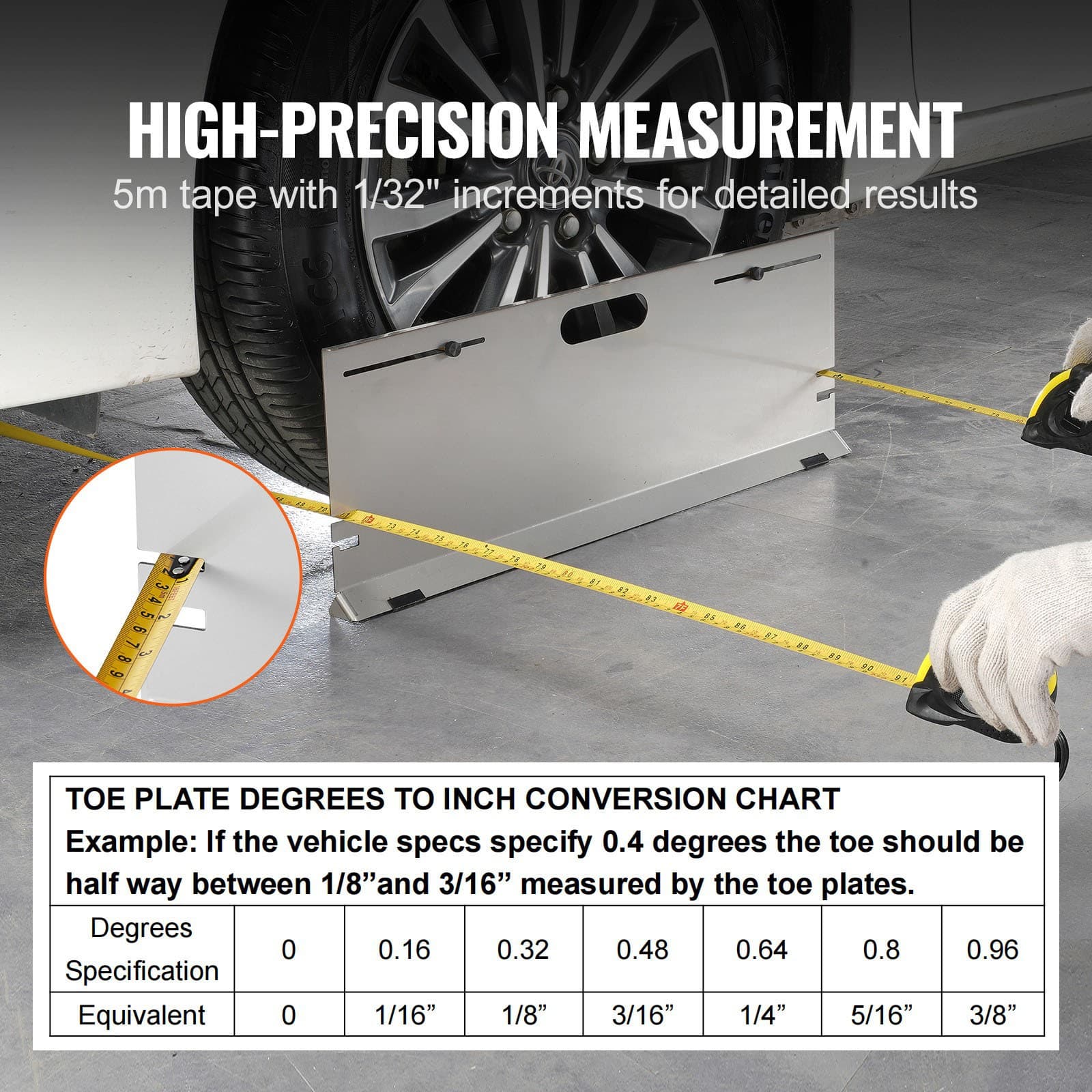 2PCS Wheel Alignment Tool Toe Plates Accurate Measure Tape And Conversion Chart