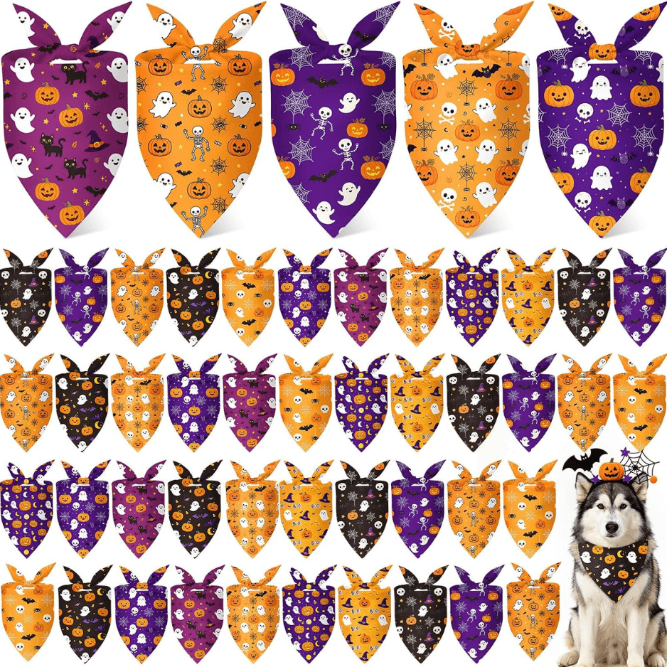 50 Pcs Halloween Dog Bandanas Bulk For Charm Large Pets 31.5 X 21.7 X21.7 In Pumpkin Ghost Soft Triangle Bibs For Dog Lover Gifts,Adjustable
