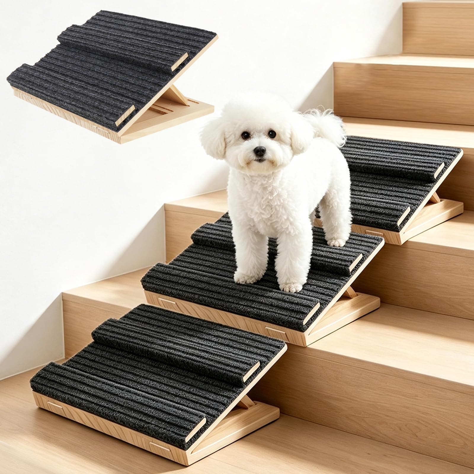 Adjustable Dog Ramp For Stairs With Traction Bars, Portable Pet Ramp For Small Dogs And Cats, Indoor Outdoor Mobility Support