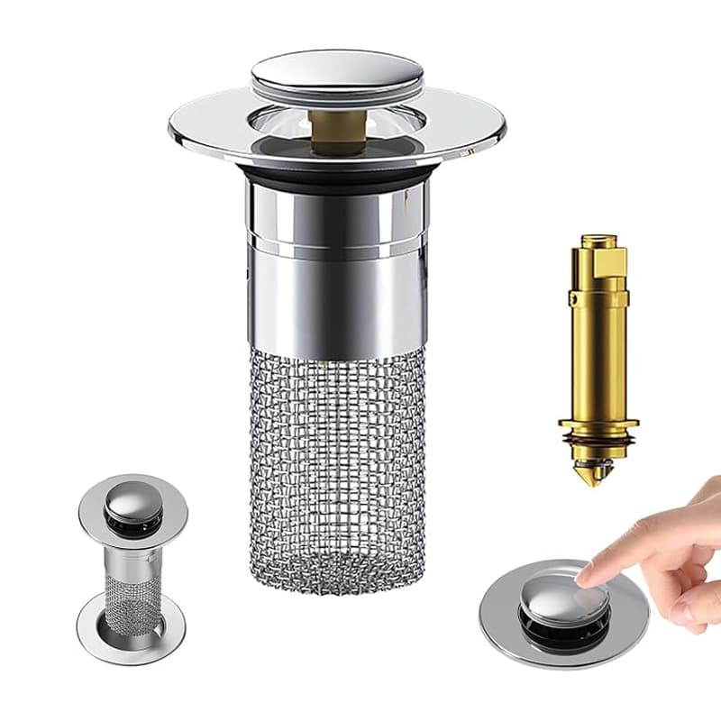 Bathroom Sink Drain Stopper, Hair Catcher With Removable Stainless Steel Filter Basket