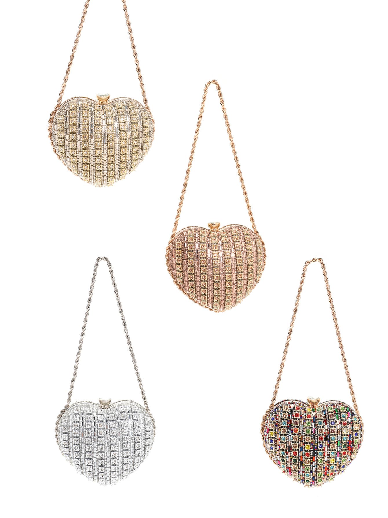 Women's Heart-Shaped Rhinestone Evening Clutch  Full Rhinestone Chain Crossbody Bag, Sparkling Formal Gown Purse & Top-Handle Handbag