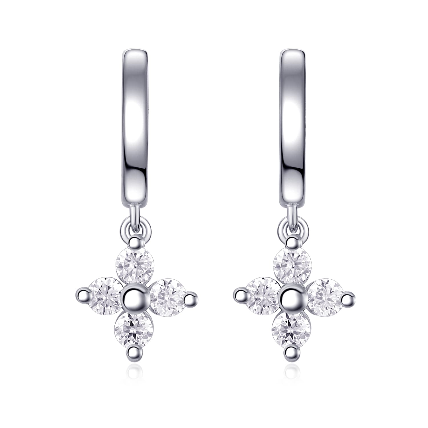S925 Sterling Silver 0.1ct D Color VVS1 Moissanite Clover Hoop Earrings 3.8g Platinum Plated GRA Certified Gift Box