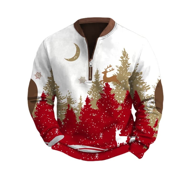 Cross Border European And American Zipper Hoodie Men's 3D Printed Men's Half Zipper Hoodie European And American Autumn And Winter Printed Hoodie