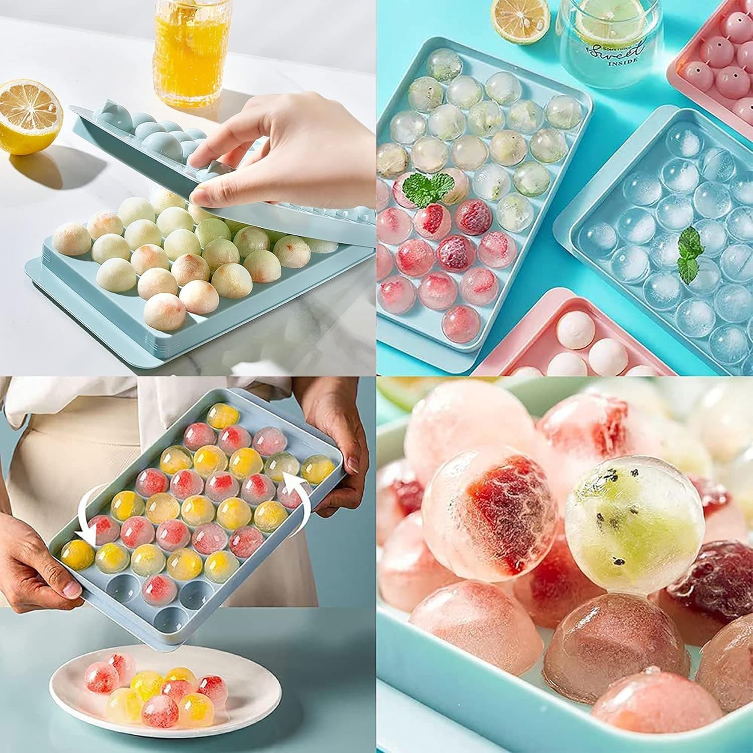 Ice Cube Tray With Lid , 33 Grids Ice Ball Maker Mould Round Easy Release UK