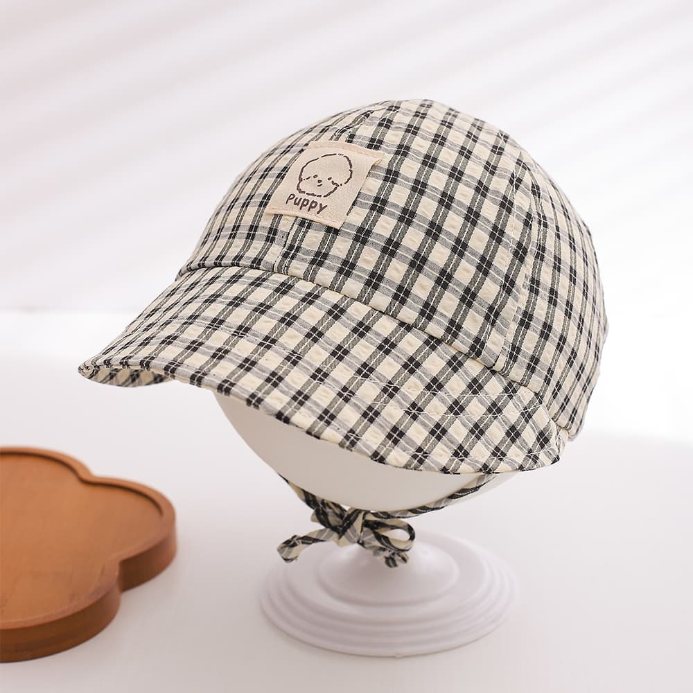 Summer Baby Checkered Lace-up Fisherman Hat For Boys And Girls - Sun Protection Wide-brimmed Baseball Cap For Daily Outdoor Use