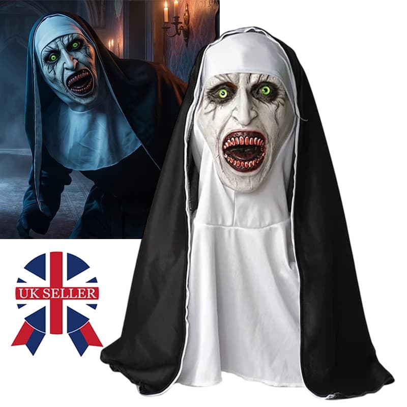 Valak The Nun Full Head Latex Mask Conjuring Horror Halloween Cosplay Accessory