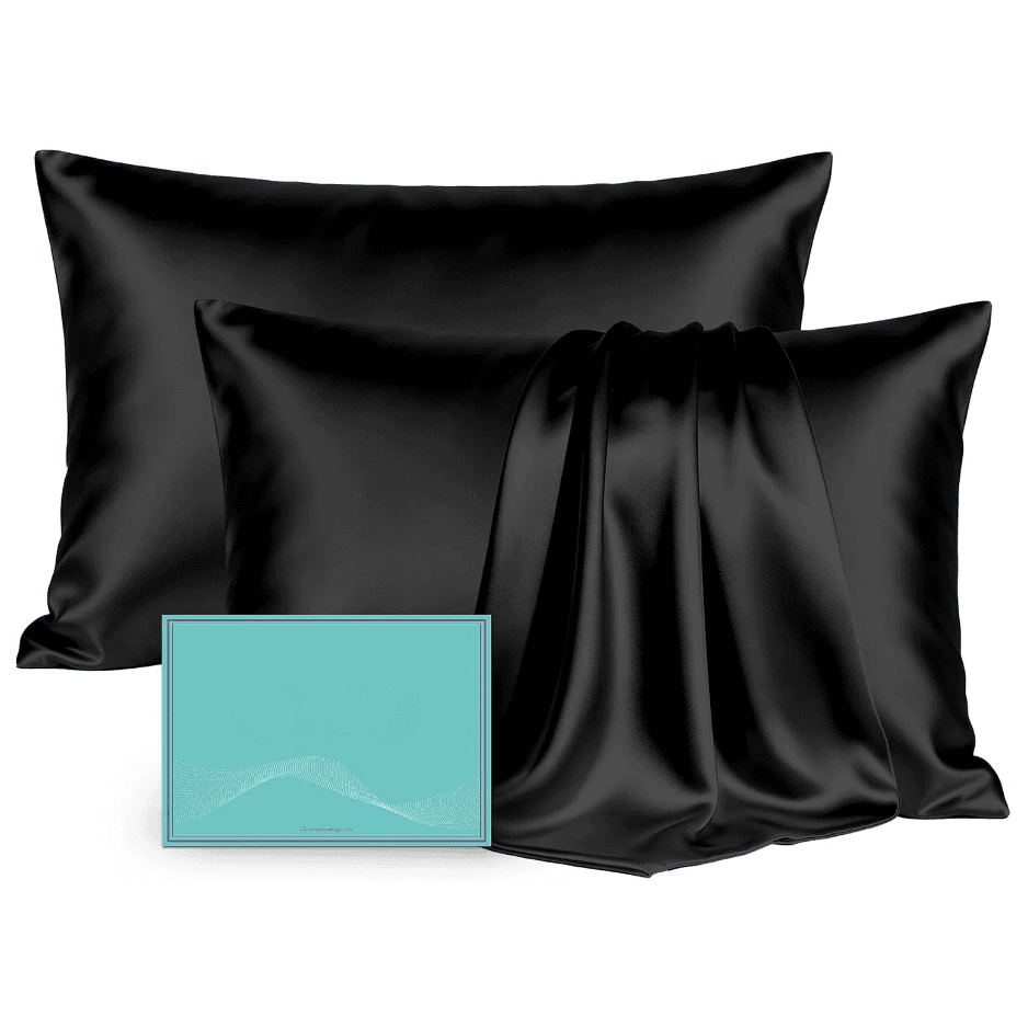 Mulberry Silk Pillowcases 2 Pack, Standard 20x26 Inch Real Silk Covers With Hidden Zipper For Hair And Skin, Black
