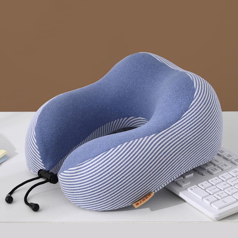 Memory Foam U Shaped Neck Pillow , Ergonomic Striped Travel Pillow With Adjustable Drawstring, Support Pillow For Airplane Car Office Nap