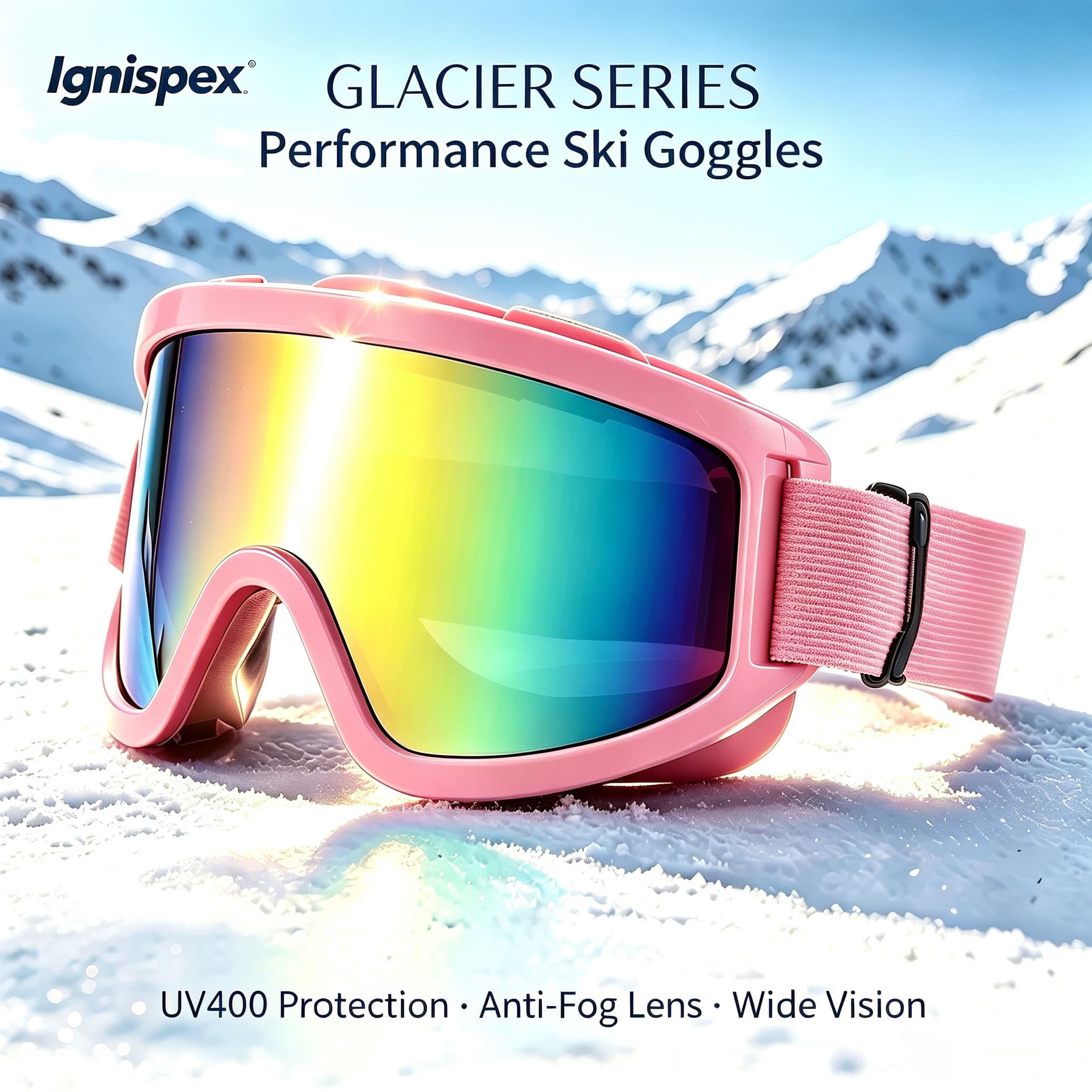 Choose A Skiing Goggles For Your Winter Skiing Trip. It Features UV400 Protection Against Harmful Ultraviolet Rays. The Large Lenses Reduce Blind Spots During Movement. Multiple Frame Colors Are Avail