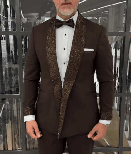 Bronze Crystal Shawl Lapel Tuxedo Suit