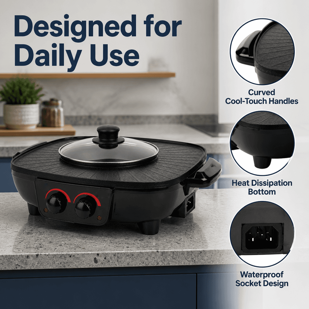 2 In 1 Electric Hot Pot BBQ Grill, Non-Stick Smokeless Frying Pan With Adjustable Temp For Home Kitchen Party UK NEW