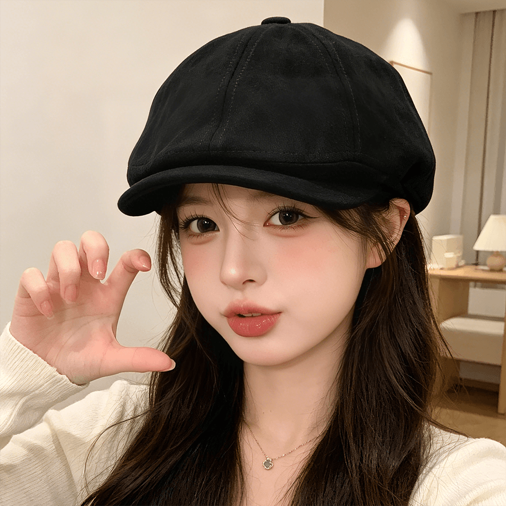 Vintage Fashion Autumn-winter Versatile Brushed Octagonal Brimmed Forward Hat With British Style Solid Color Versatile Casual Baseball Cap Beret