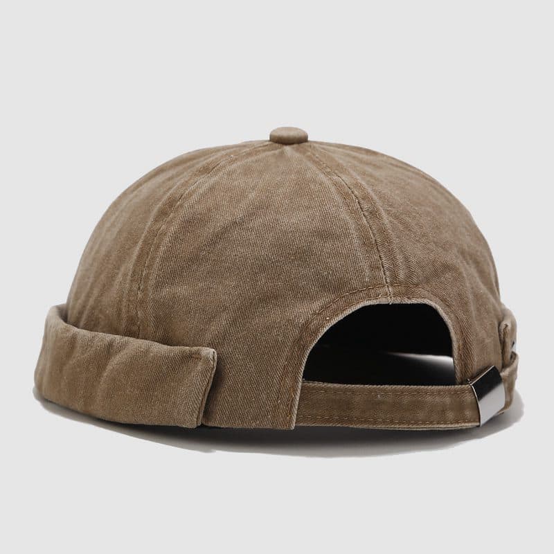 Men's And Women's Identical Solid-color Distressed Brimless Hat With Rolled Brim Design Featuring Retro Distressed Craftsmanship - A Versatile Master Hat.