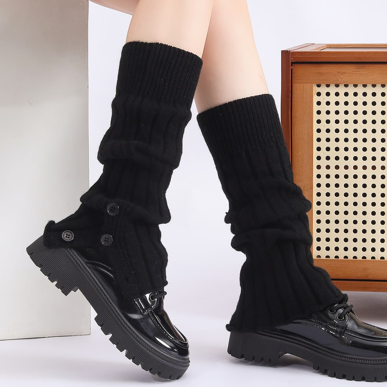 Spring Autumn Winter Gray Pile Slouch Socks JK Milky White Warm Leggings Women's Knee Black Knitted Split Calf Daily Acrylic