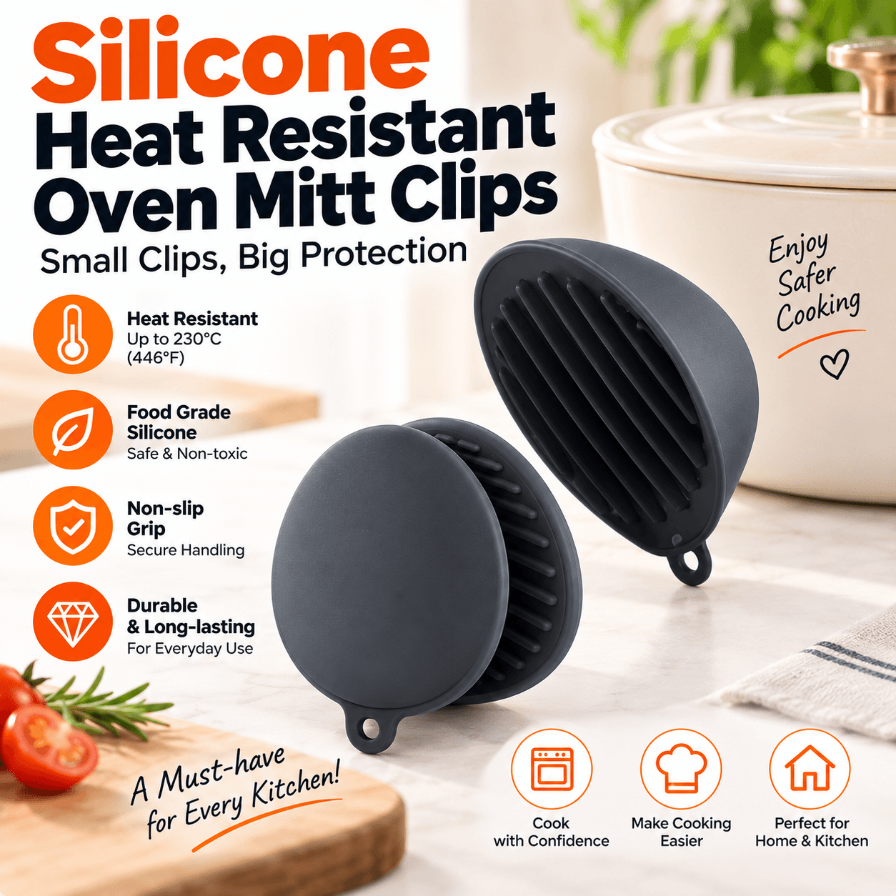 Silicone Oven Mitt Heat Resistant Pinch Grip Non-Slip Pot Holder Clip For Kitchen Cooking Baking