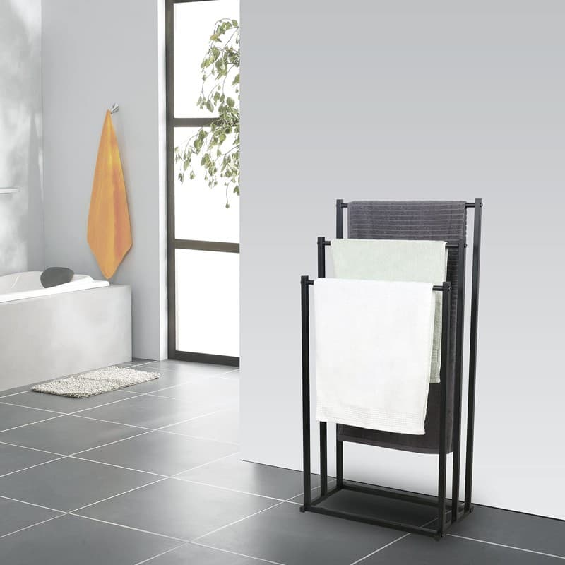 3 Tier Free Standing Towel Rail Stand Unit Rack Storage Bathroom Moveable Black
