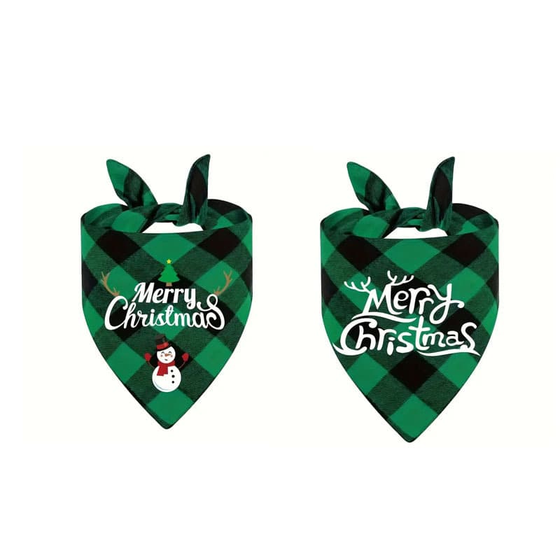 Christmas Dog Bandanas Classic Plaid Triangle Holiday Scarf With Santa And Snowman Print,Winter Pet Outfit For Boy And Girl Dogs,Red Green Plaid Dog Costume For Medium To Large Dogs