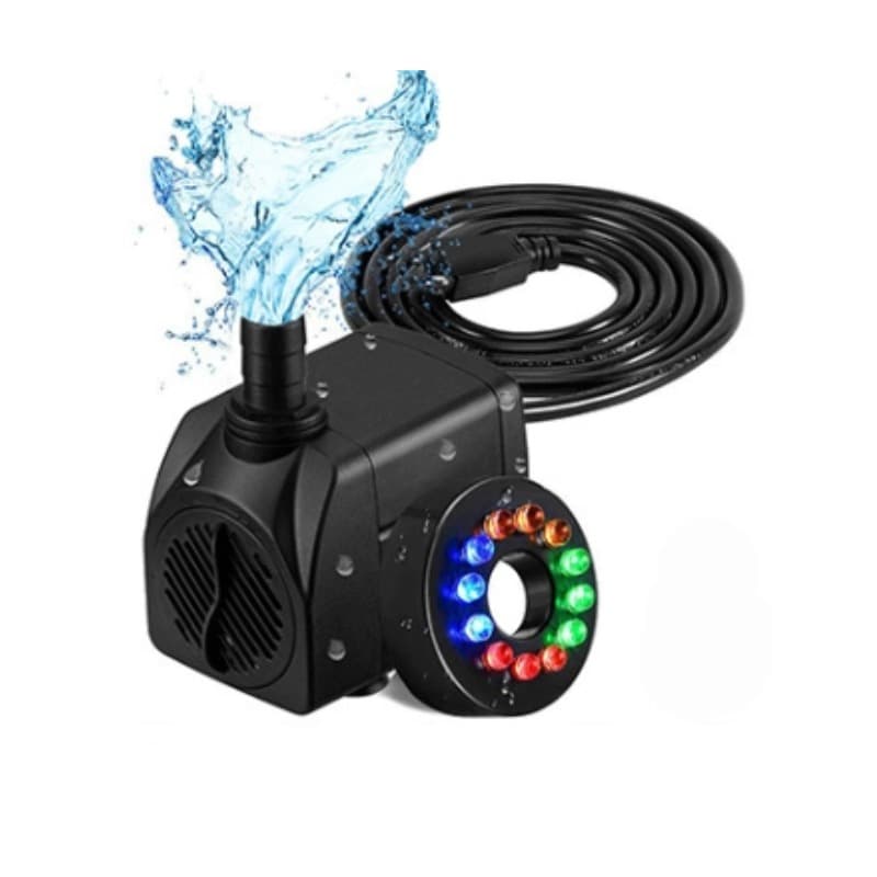 16W 900l H Submersible Water Pump With 2 Spray Heads, 12LED Color Lights, Adjustable Flow, Quiet Energy Saving, Aquarium Pond Fountain