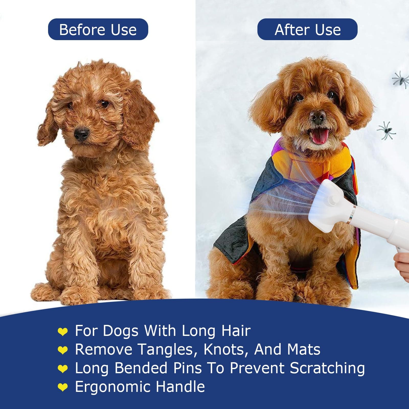 Portable Dog Hair Dryer With Brush - 300W, 3 Heat Settings, Professional, Overheat Protection For Small Medium Pets
