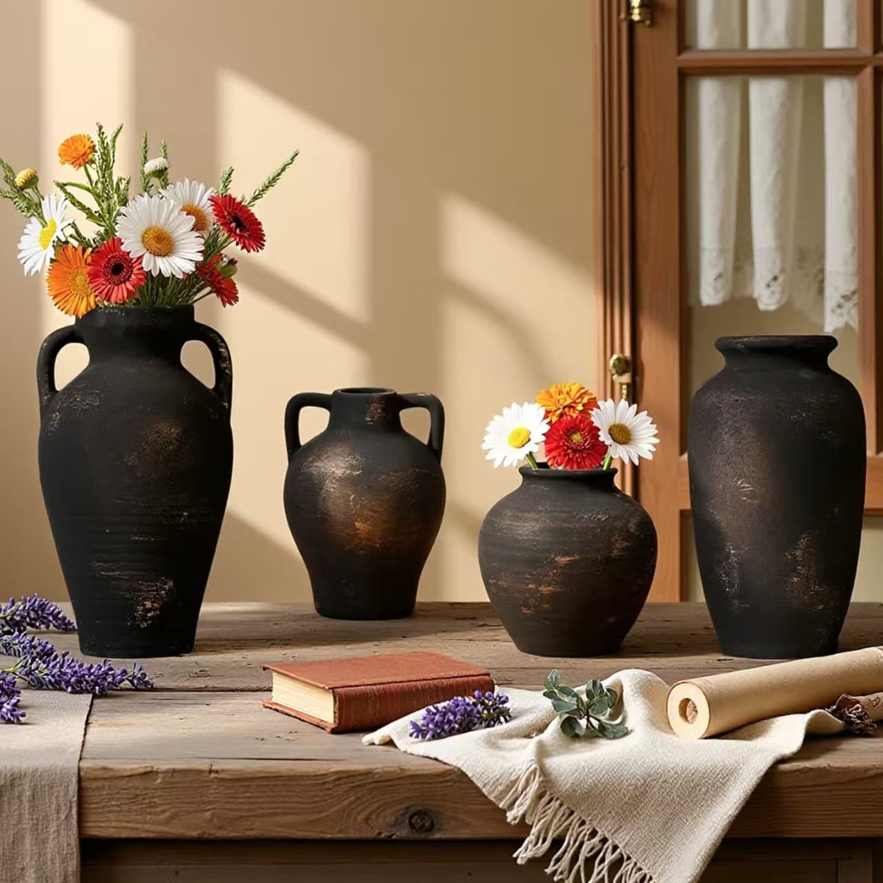 Vintage French Country Ceramic Vase, Creative Unique Decorative Flower Pot, Desktop Decoration Prop, 1pc
