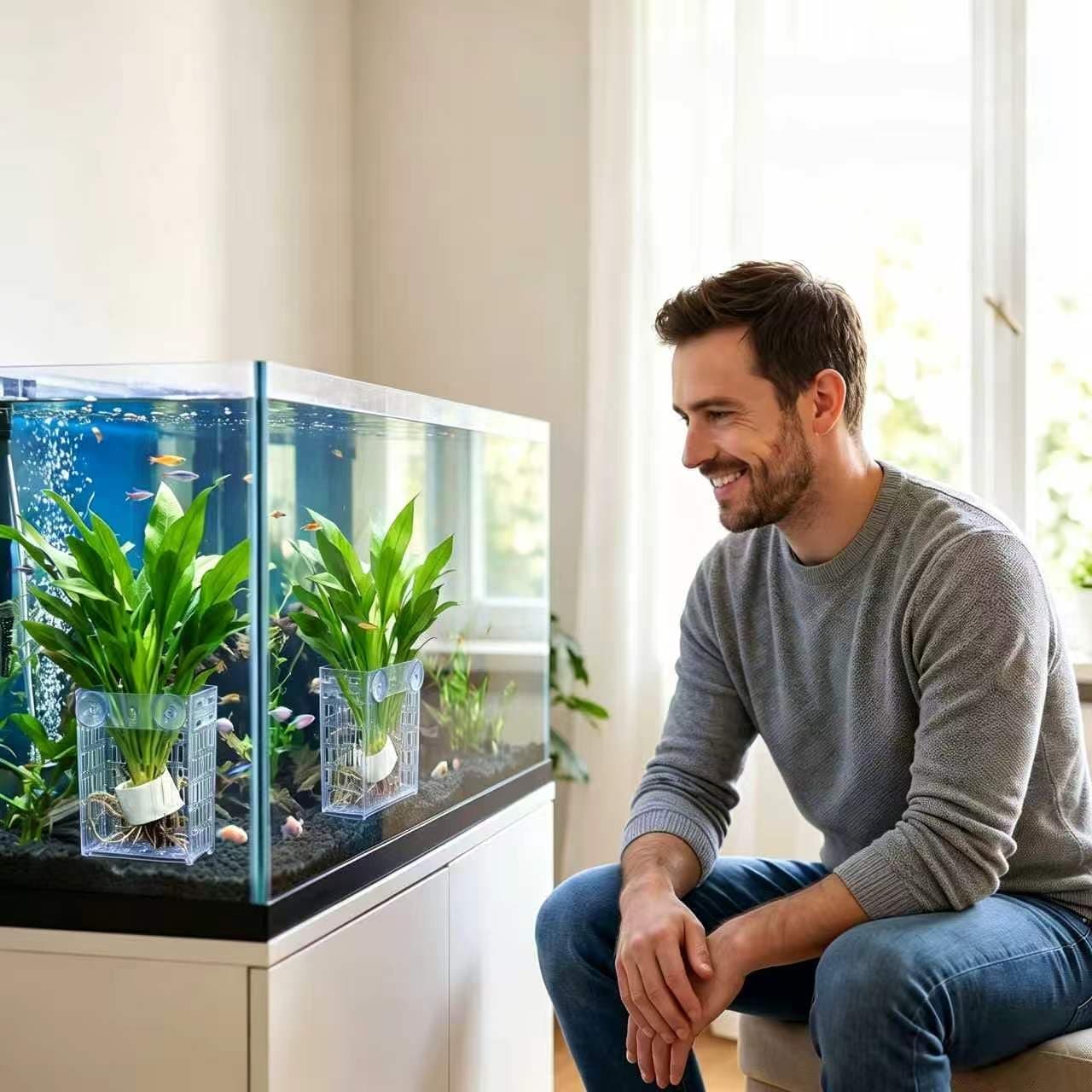 2 Pack Upgraded Aquarium Plant Holder, Adjustable Width And Height Hook Fish Tank Plant Holder With Suction Cup For Aquascape Decor