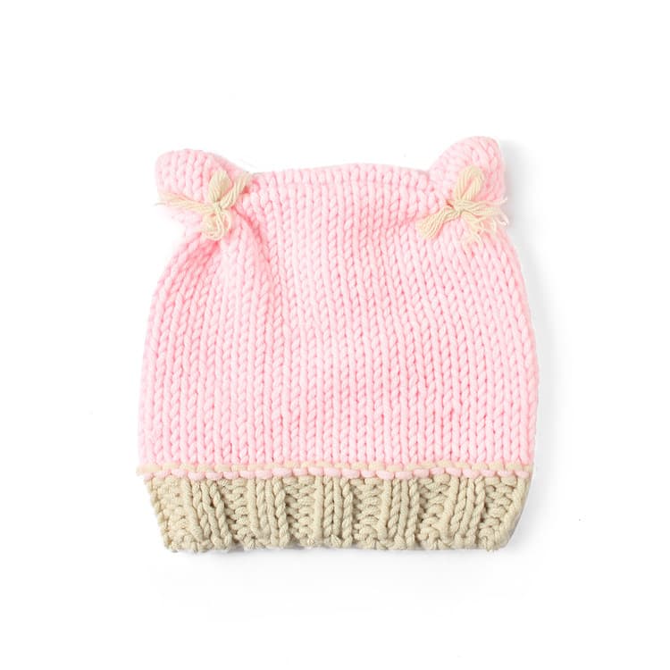 Hand Knitted Cute Baby Beanie Hat With Double Ears, Pi Nk Infant Hat For Boys & Girls