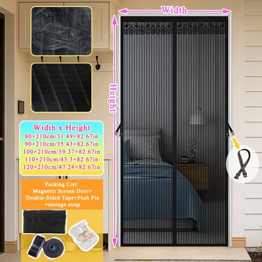 1pc Magnetic Screen Door, Mosquito And Fly Proof Door Curtain, Easy To Install, Top Lace Design & Storage, Pet Friendly, Suitable For Living Room, Bedroom, Balcony, Front Door, Garage, Partition, Priv