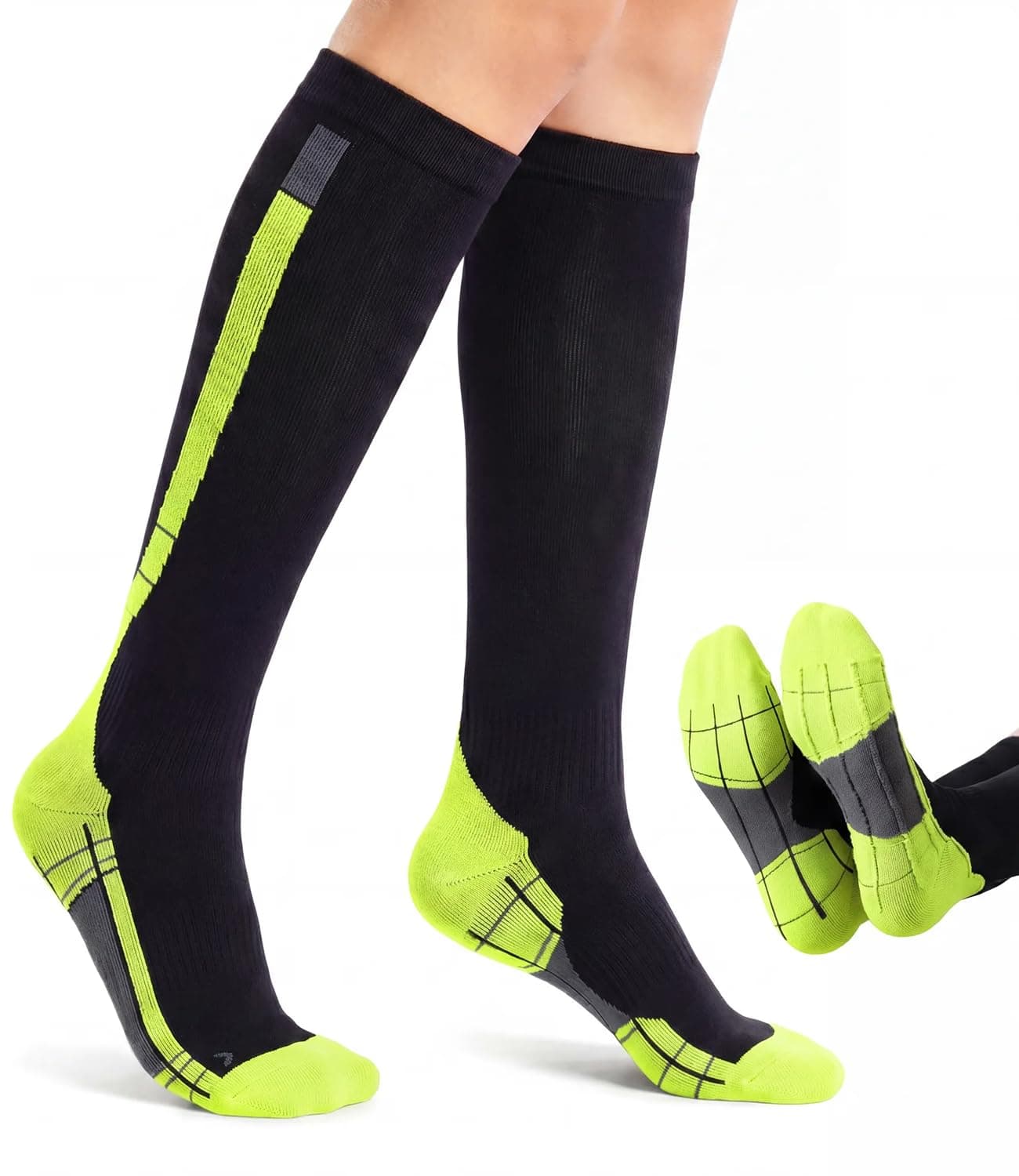 Compression Socks For Women Men Circulation 20-30 MmHg, Wide Calf Stockings For Athletic Running, Cycling, Travel, Medical, Daily Wear, Blue Black  Grey Black  Green