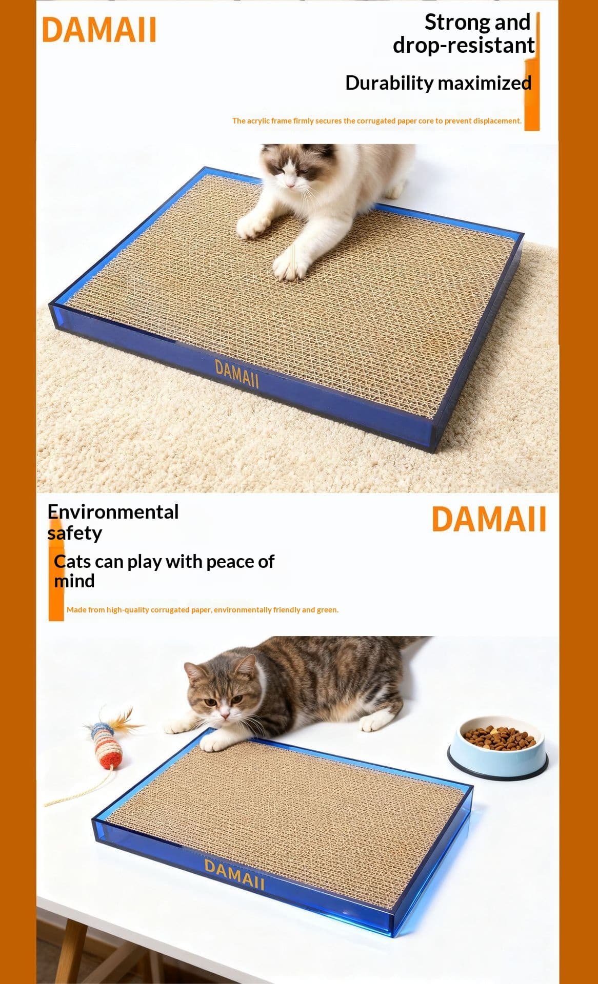 Clear Acrylic Cat Scratcher Board With Replaceable Core, Wear-Resistant & Low-Shedding.