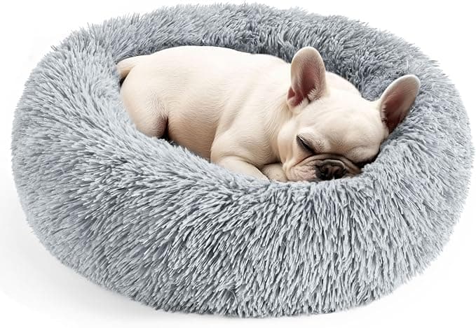20-Inch Light Grey Calming Donut Bed For Dogs And Indoor Cats, Soft Round Plush Pet Bed For Comfortable Sleeping And Resting