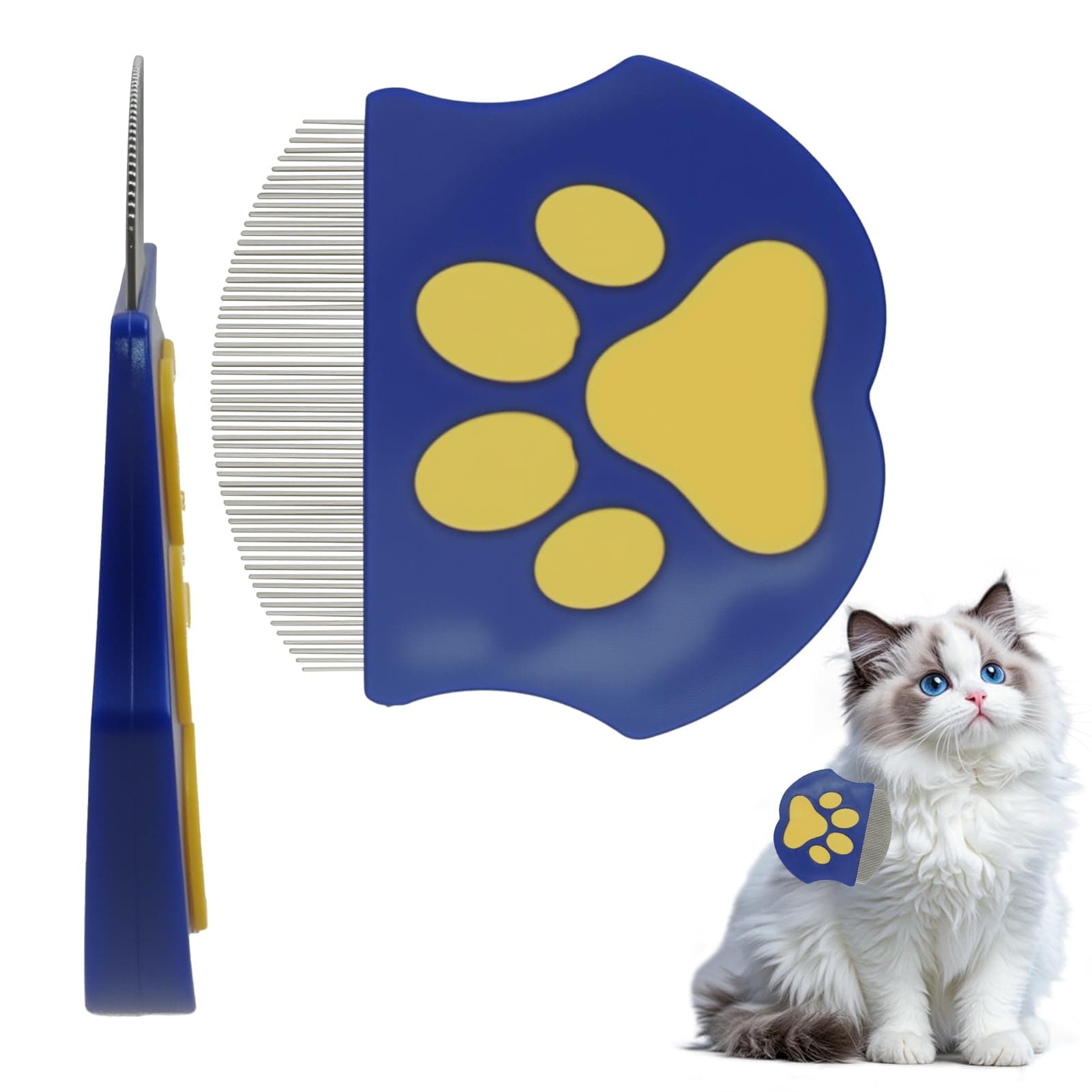 Professional Eye Comb For Cats & Dogs, Blue  Stainless Steel Dog Eye Booger Comb,Portable Eye Gunk Removal Grooming Tool For Fur Debris Dirt,Gentle Round-Head Grooming Tool