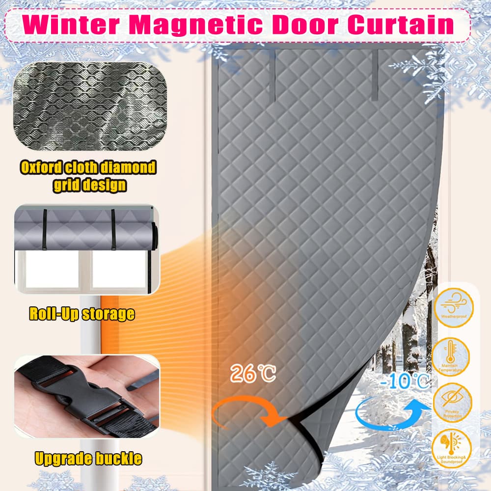 Winter Magnetic Thermal Insulated Door Curtain, Thick Warm Cotton Windproof Privacy Light Blocking Door Screen With Upgrade Buckle For Home Garage Shop Cold Protection