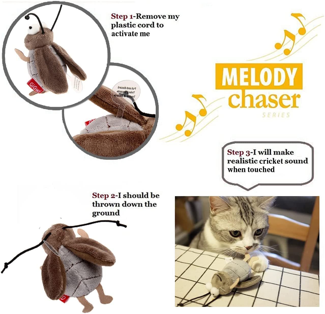 Interactive Cricket Cat Toy, Automatic Cricket Squeaky Cat Toys, Play And Squeak Electronic Cricket Toy For Cats Kitten Indoor