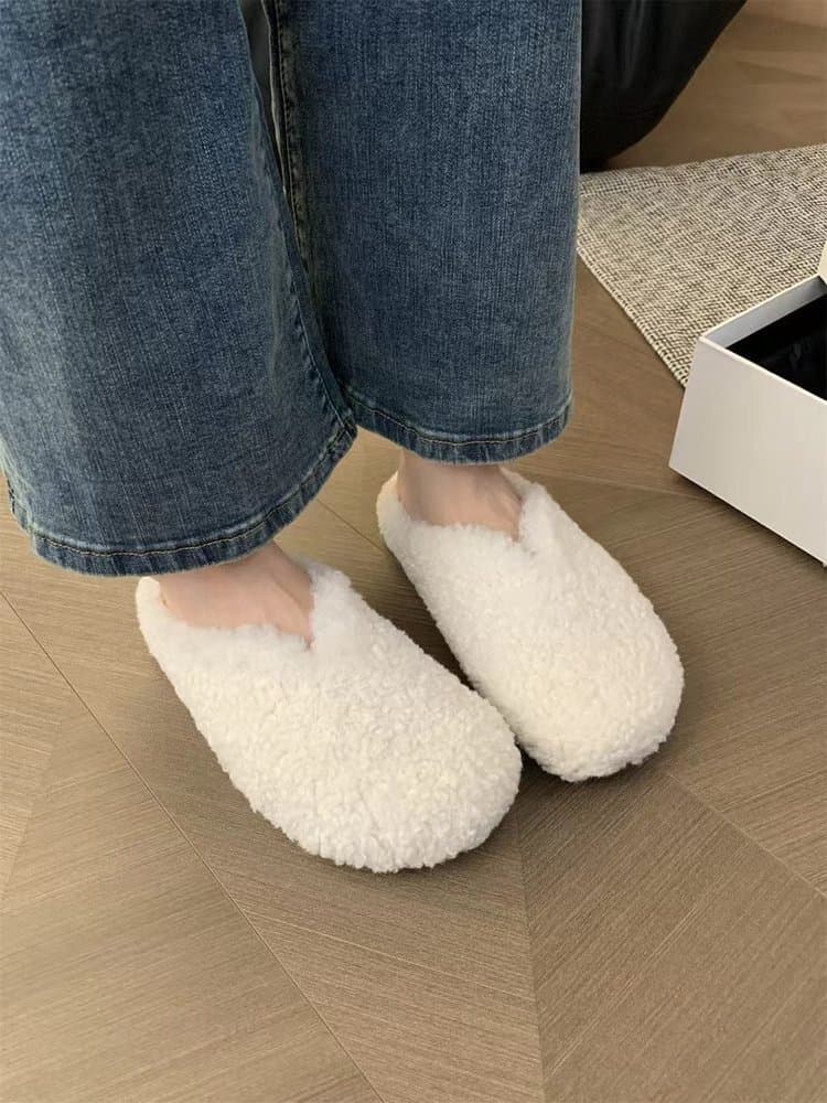 Furry Home Cotton Shoes Women, 2026 Spring Retro Suede Platform Fleece-Lined Warm Slip-on Closed Toe Lazy Shoes