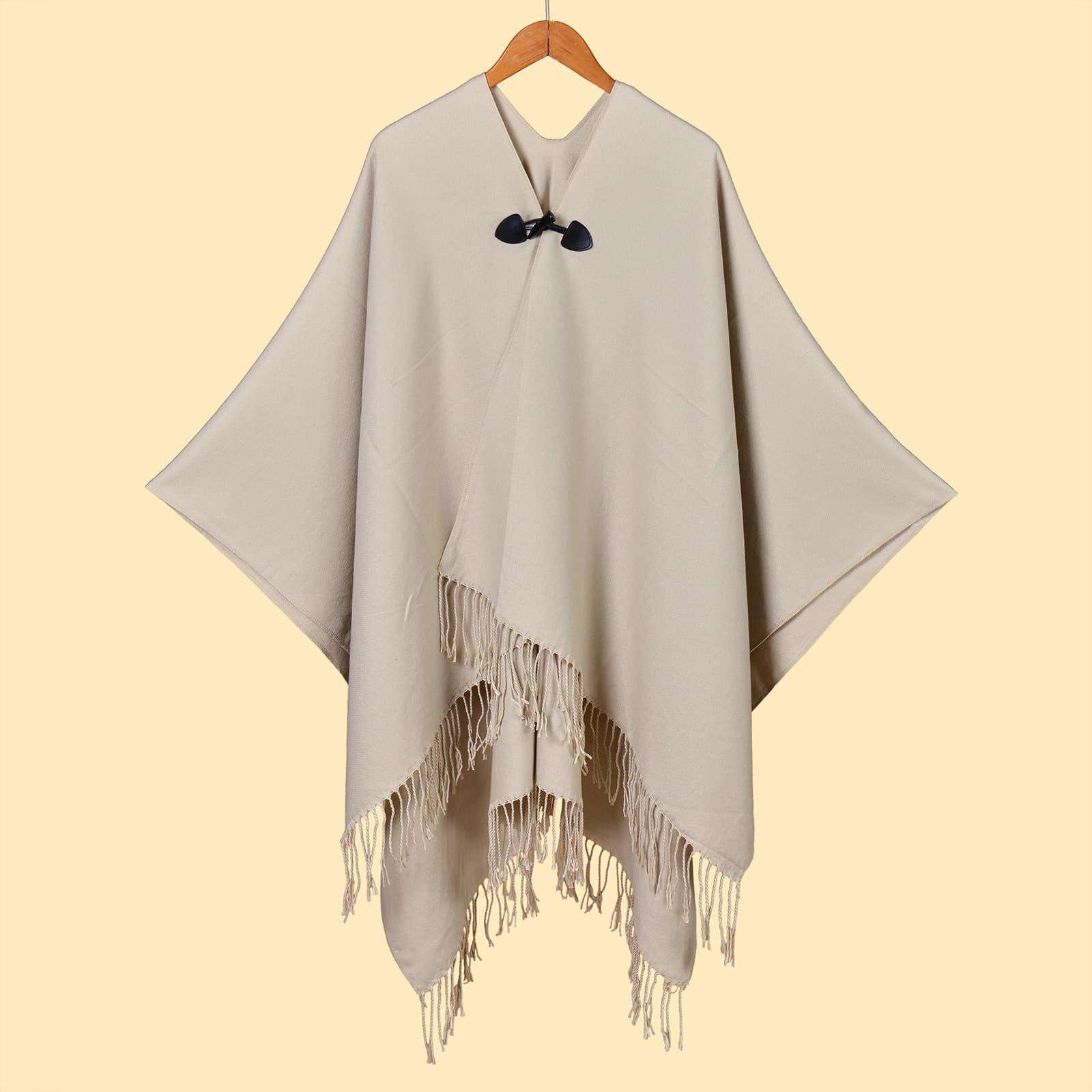 Women's Solid Color Leather-Button Tassel Split Large Shawl, Minimalist Elegant Travel Office Cape