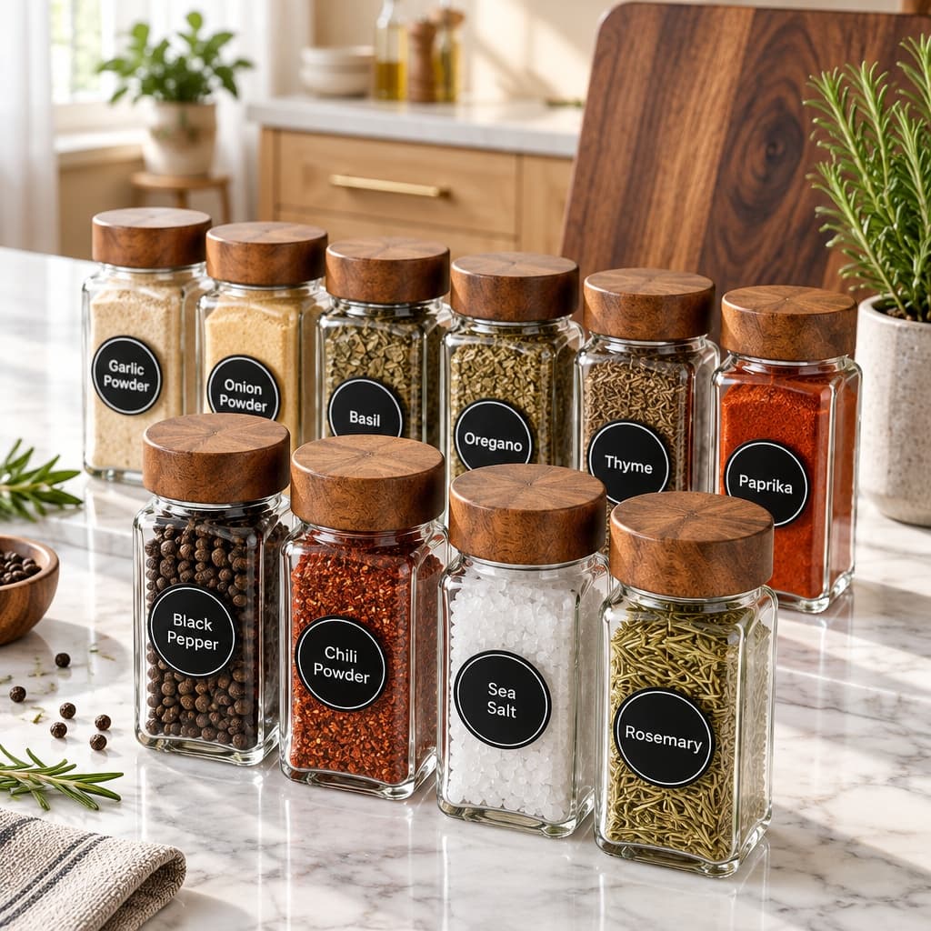 Glass Spice Jars Set Of 24 With Wood Lids, Square Seasoning Jars With Funnel And Labels